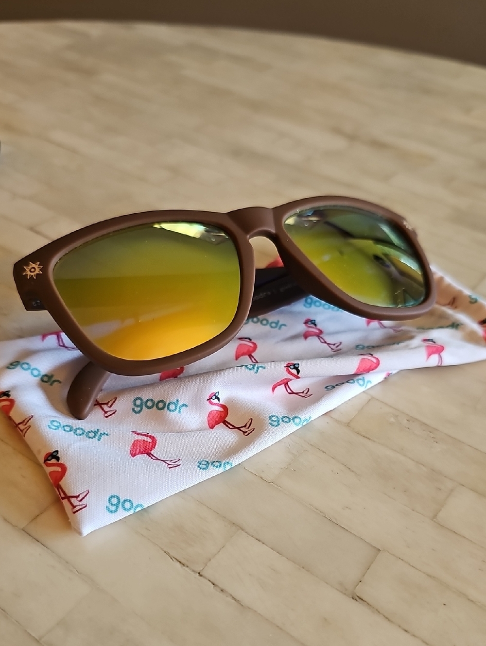 Goodr Brown Frame Sunglasses with Yellow Mirror Lenses Austin 2018 edition